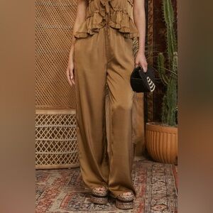 32. Satin High Waist Wide Leg Pants in Sand